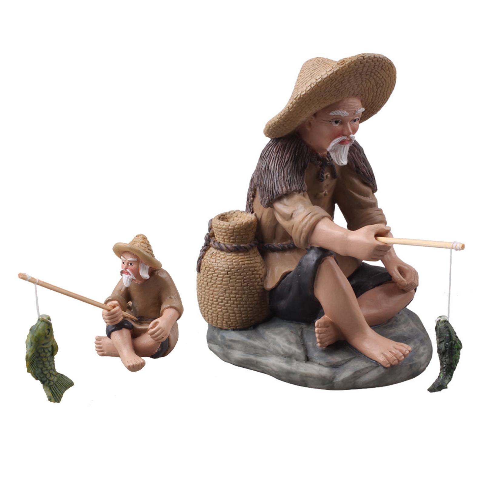 Bonsai Garden Mini - Miniaturowe figurki rybaków, statuetki z żywicy,